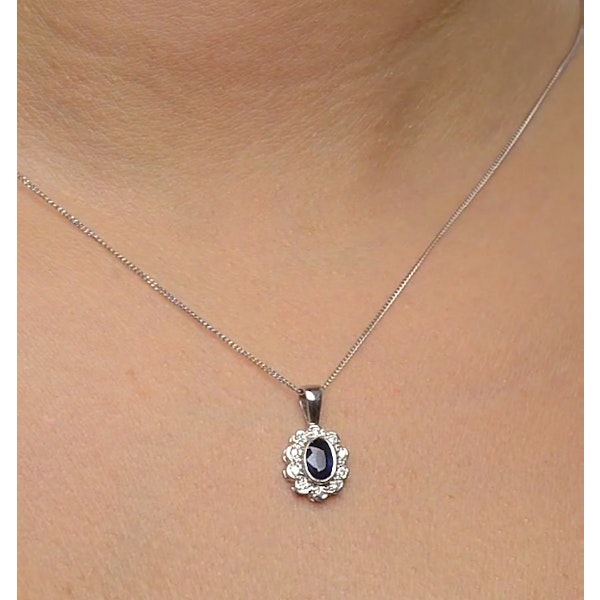Sapphire 6 x 4 mm And Diamond 9K White Gold Pendant Necklace - Image 3