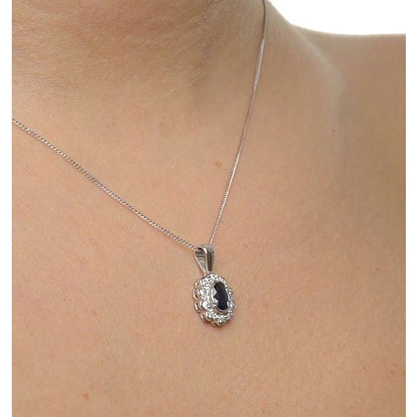 Sapphire 6 x 4 mm And Diamond 9K White Gold Pendant Necklace - Image 4
