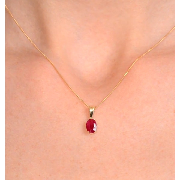 Ruby 7 x 5mm 9K Yellow Gold Pendant Necklace - Image 4