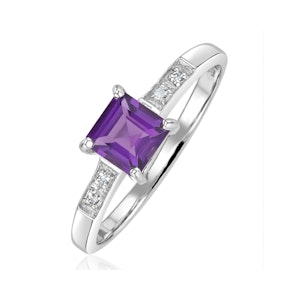Amethyst 0.63ct And Diamond 9K White Gold Ring