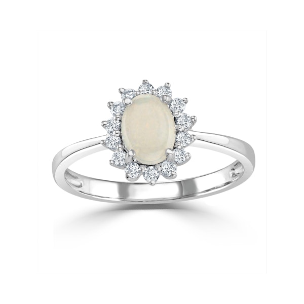 Opal 7 x 5mm And Diamond 9K White Gold Ring - Image 2