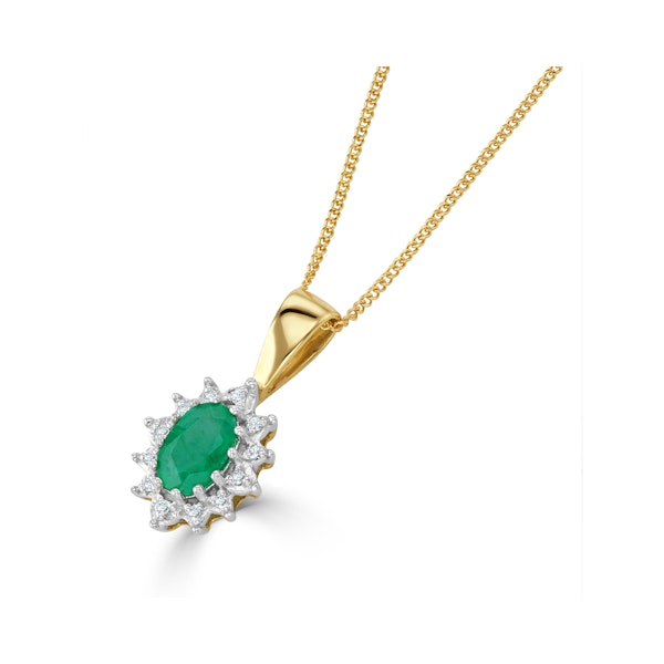 Emerald 6 x 4mm And Diamond 18K Yellow Gold Pendant Necklace - Image 2