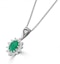 Emerald 6 x 4mm And Diamond 18K White Gold Pendant Necklace - image 2