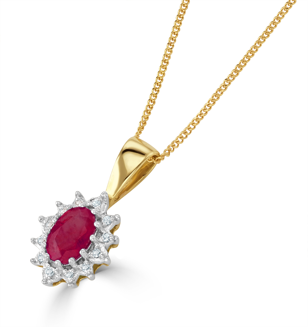 Ruby 6 X 4mm And Diamond 9K Yellow Gold Pendant Necklace   Dcp03 Rs 