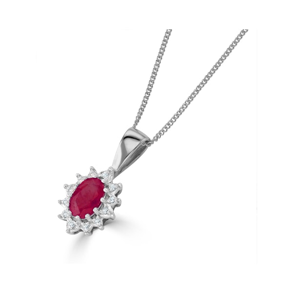 Ruby 6 x 4mm And Diamond 18K White Gold Pendant Necklace - Image 2