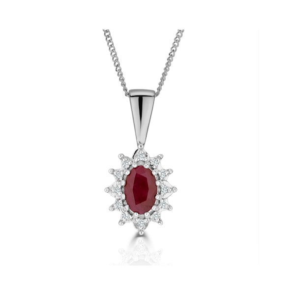 Ruby 6 x 4mm And Diamond 18K White Gold Pendant Necklace - Image 1