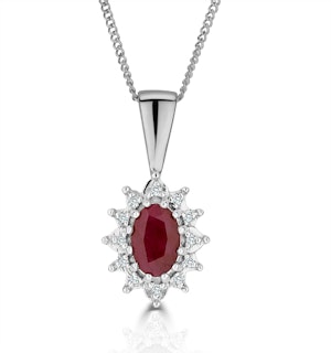 Ruby 6 x 4mm And Diamond 18K White Gold Pendant Necklace
