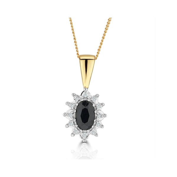 Sapphire 6 x 4mm And Diamond 18K Yellow Gold Pendant Necklace - Image 1