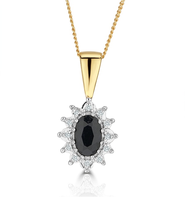 Sapphire 6 x 4mm And Diamond 18K Yellow Gold Pendant Necklace - image 1