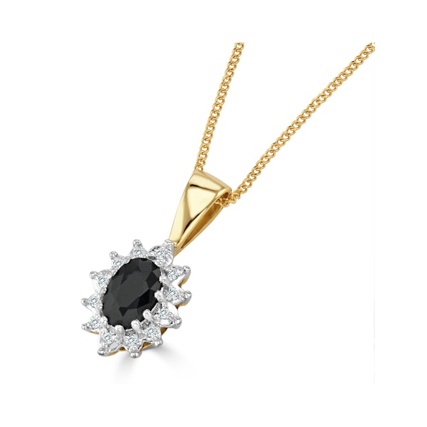 Sapphire 6 x 4mm And Diamond 18K Yellow Gold Pendant Necklace - Image 2
