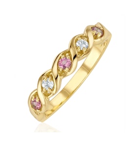 18K Gold Diamond and Pink Sapphire Ring 0.08ct