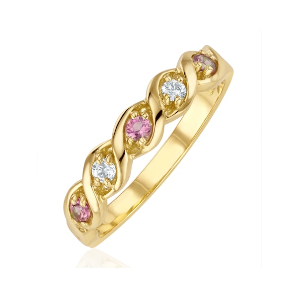 18K Gold Diamond and Pink Sapphire Ring 0.08ct - Image 1