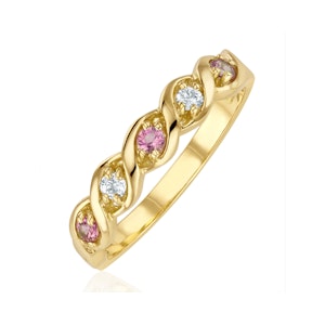 18K Gold Diamond and Pink Sapphire Ring 0.08ct