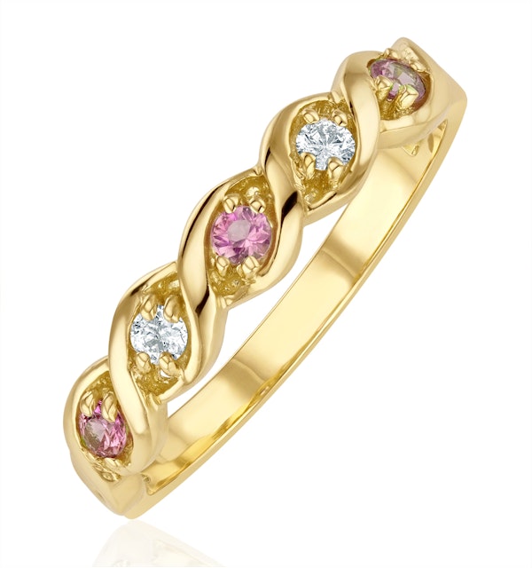 18K Gold Diamond and Pink Sapphire Ring 0.08ct - image 1
