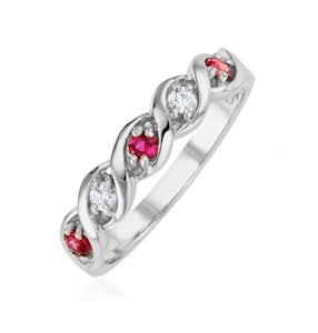 Ruby 0.20ct And Diamond 18K White Gold Ring - Size S
