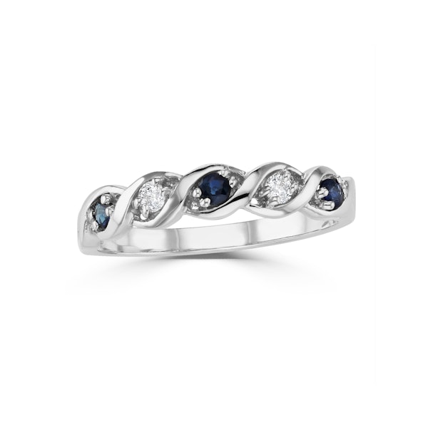 Sapphire 2.25 x 2.25mm And Diamond 9K White Gold Ring - Image 2