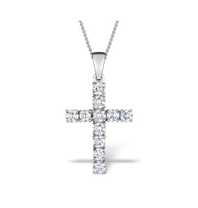 1.00ct Diamond and 18K White Gold Cross Pendant Necklace - FR42