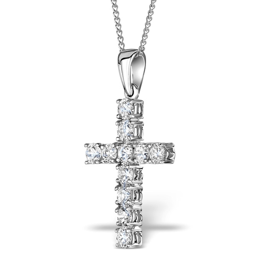2 Carat Cross Lab Diamond Necklace Pendant in 9K White Gold