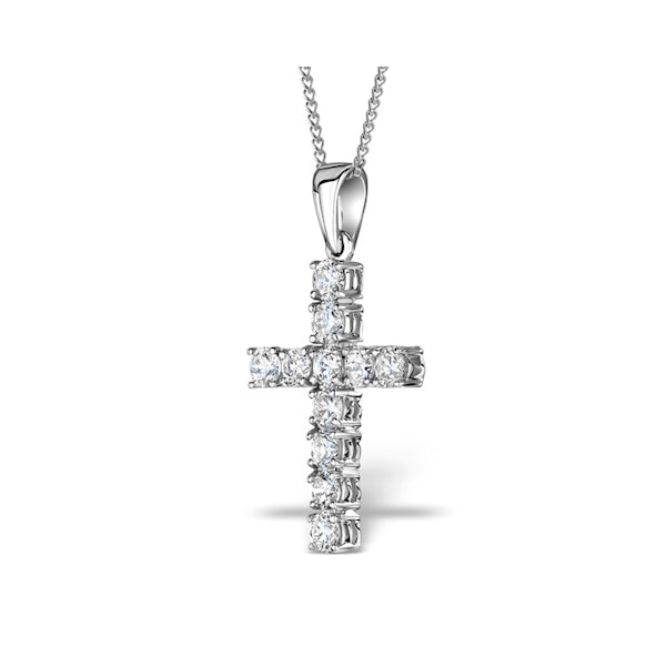 1.00ct Diamond and 18K White Gold Cross Pendant Necklace - FR42 - Image 2
