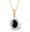 Sapphire 7 x 5mm And Diamond 9K Gold Pendant Necklace - image 1
