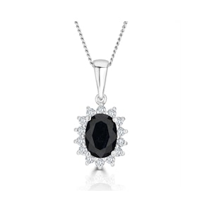 Sapphire 7 x 5mm And Diamond 18K White Gold Pendant Necklace FER27-UY