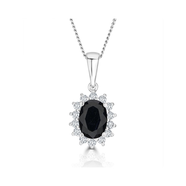 Sapphire 7 x 5mm And Diamond 18K White Gold Pendant Necklace FER27-UY - Image 1