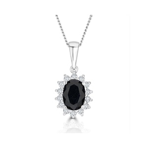 Sapphire 7 x 5mm And Diamond 9K White Gold Pendant Necklace