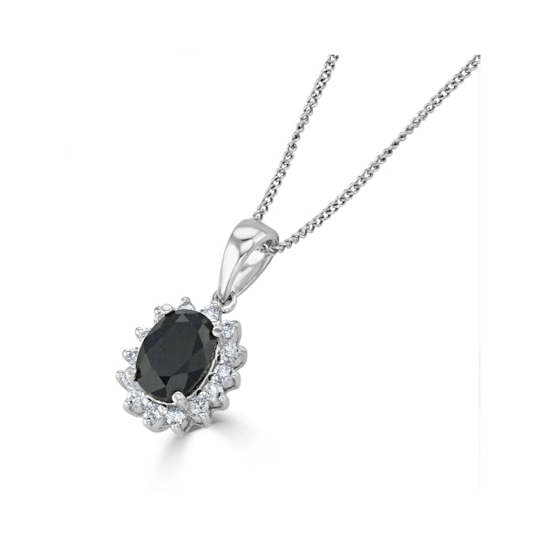 Sapphire 7 x 5mm And Diamond 9K White Gold Pendant Necklace - Image 3