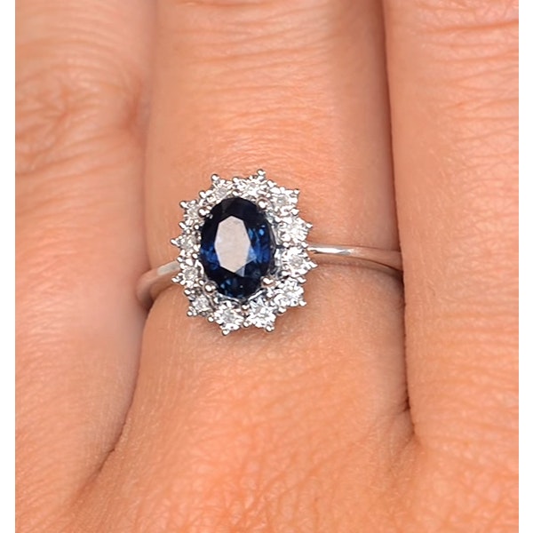 Sapphire Ring With Lab Diamond Halo 7 x 5mm Set in 925 Silver - Image 4