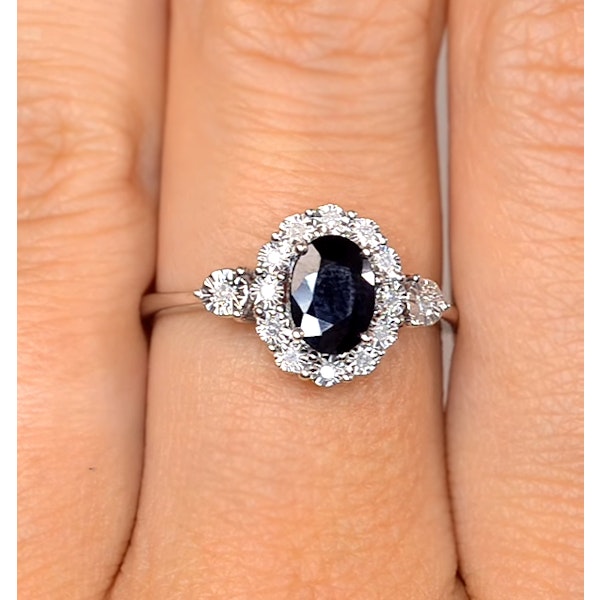 Sapphire 7 x 5mm and Diamond 9K White Gold Ring - Image 4
