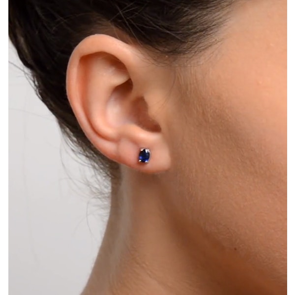 Sapphire 5mm x 4mm 18K White Gold Earrings - Image 2