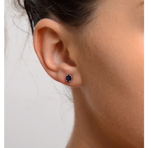 Sapphire 5mm x 4mm 18K White Gold Earrings - Image 4