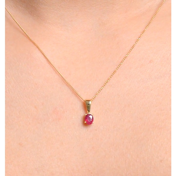 Ruby 5 x 4mm 18K Yellow Gold Pendant Necklace - Image 4