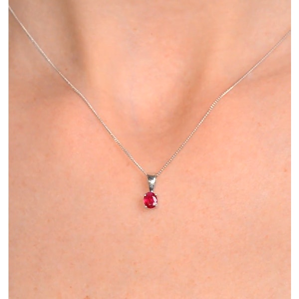Ruby 5 x 4mm 18K White Gold Pendant Necklace - Image 4