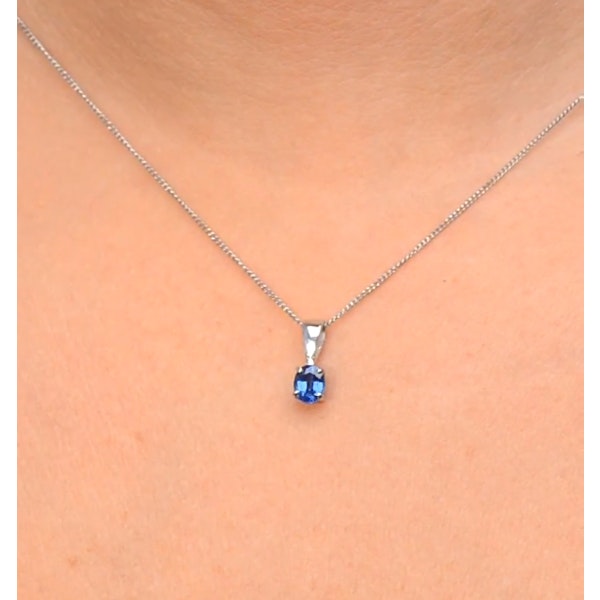 Sapphire 5 x 4mm 18K White Gold Pendant Necklace - Image 4