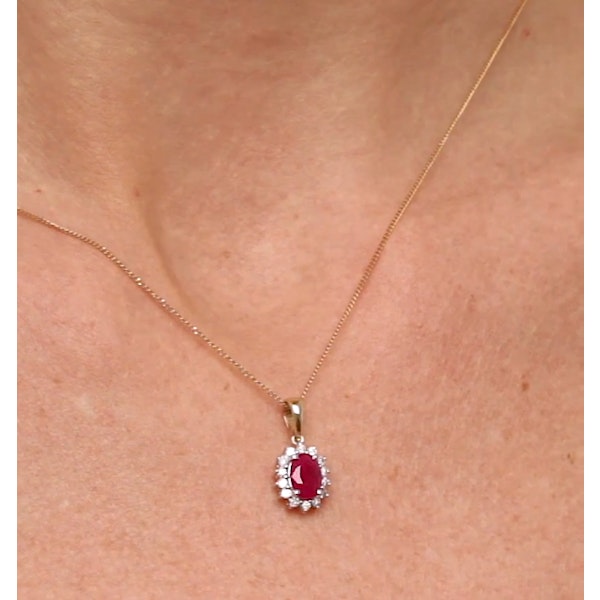 Ruby 7 x 5mm And Diamond 18K Yellow Gold Pendant Necklace - Image 3