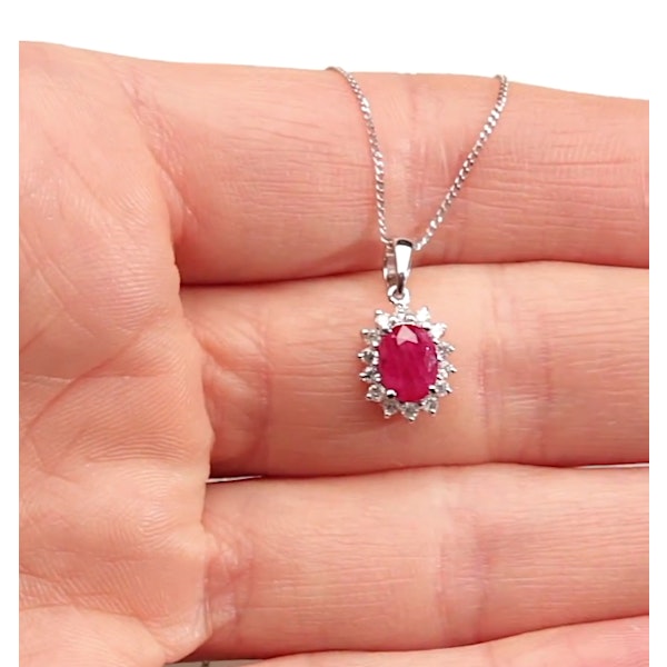 Ruby Pendant Necklace With Lab Diamonds in 925 Silver - 7 x 5mm Centre - Image 3