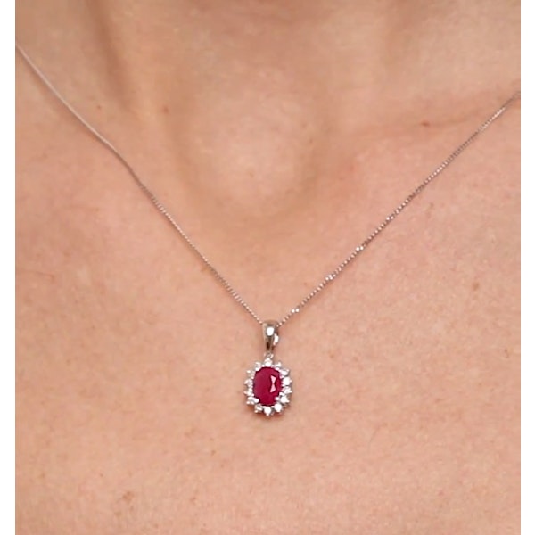 Ruby 7 x 5mm And Diamond 18K White Gold Pendant Necklace FER27-TY - Image 4