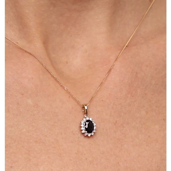 Sapphire 7 x 5mm And Diamond 18K Yellow Gold Pendant Necklace - Image 4