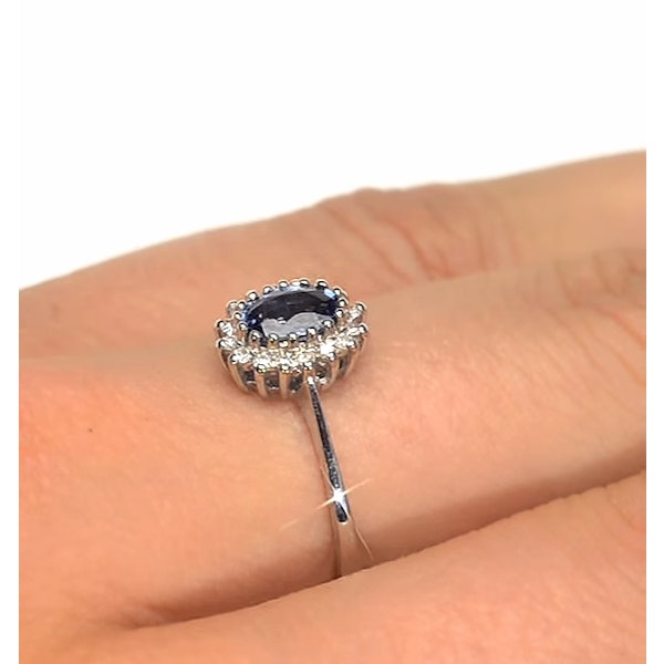 Sapphire 6 x 4mm And Diamond 18K White Gold Ring SIZES L V - Image 4