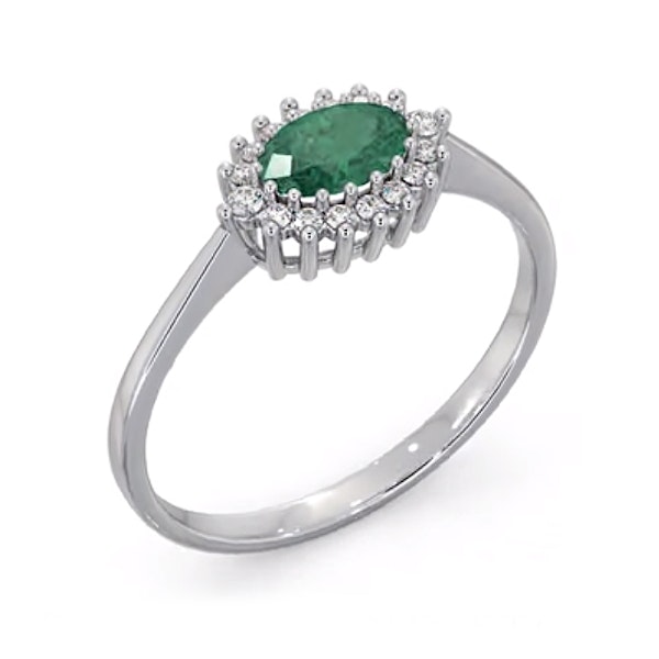Emerald 6 x 4mm And Diamond 18K White Gold Ring SIZES AVAILABLE K.5 L N P - Image 2