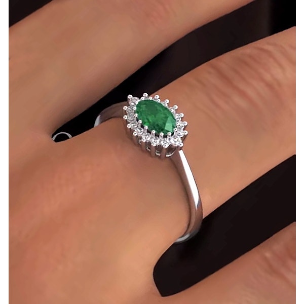 Emerald 6 x 4mm And Diamond 18K White Gold Ring SIZES AVAILABLE K.5 L N P - Image 3