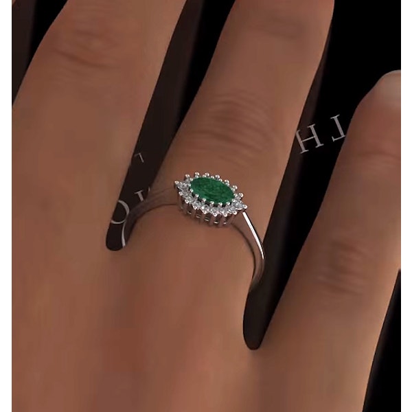Emerald 6 x 4mm And Diamond 18K White Gold Ring SIZES AVAILABLE K.5 L N P - Image 4