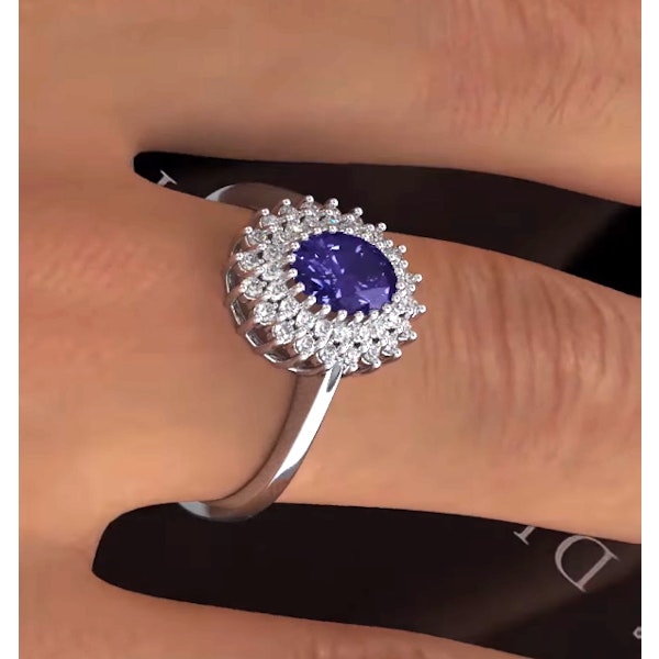 Tanzanite 7 x 5mm And 0.30ct Diamond 18K White Gold Ring SIZES AVAILABLE L - Image 3