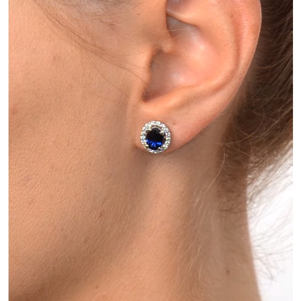Sapphire 7mm x 5mm And Diamond 18K White Gold Earrings - Image 4