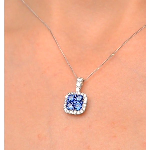 1.50ct Sapphire and Diamond 18K White old Halo Pendant Necklace - Image 4