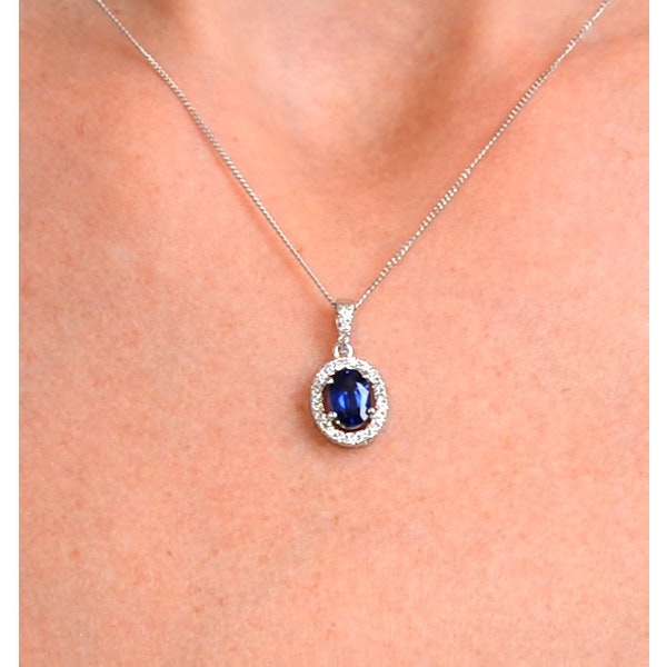 Sapphire 7 x 5mm And Diamond 18K White Gold Pendant Necklace - Image 3