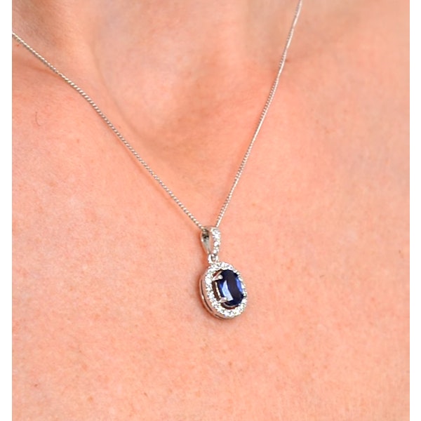 Sapphire 7 x 5mm And Diamond 18K White Gold Pendant Necklace - Image 4