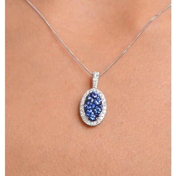 1.42ct Sapphire and Diamond 18K White Gold Cluster Pendant Necklace - Image 4
