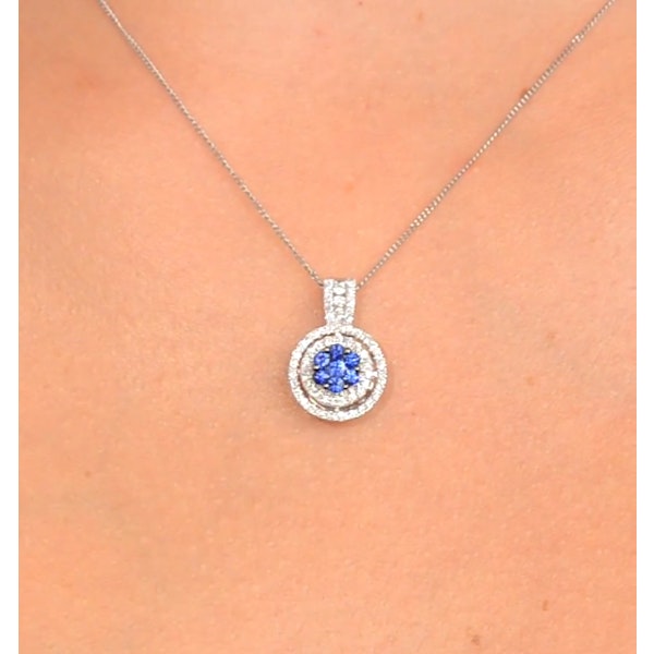 0.45ct and 18K White Gold Diamond Sapphire Pendant Necklace - FR38 - Image 4